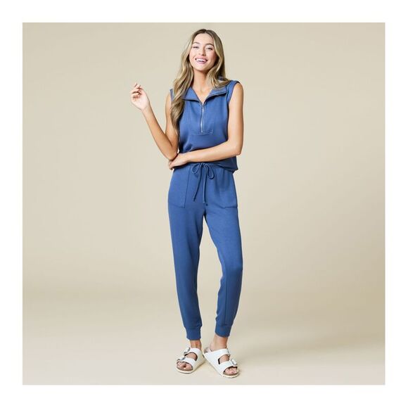 Softies Women's Set Sz L PureDream Quarter Zip and Jogger Lounge Blue A687653 - Picture 1 of 4